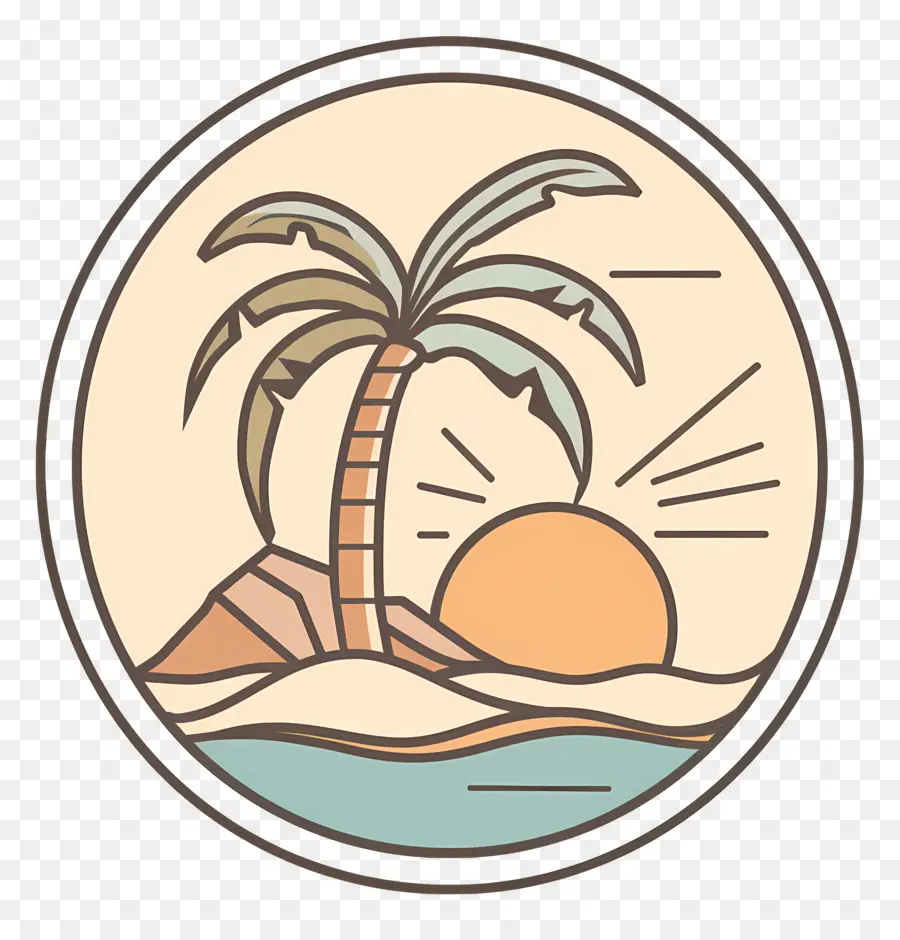 Logotipo De Playa，Puesta De Sol Y Palmera PNG