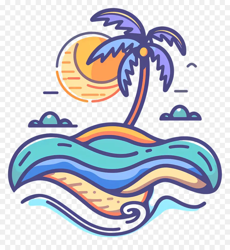 Logotipo De La Playa，Isla Con Palmera PNG