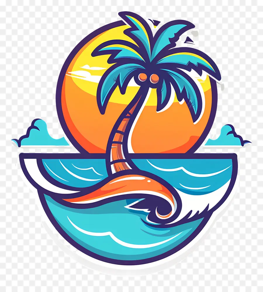 Logotipo De La Playa，Isla Con Palmera PNG