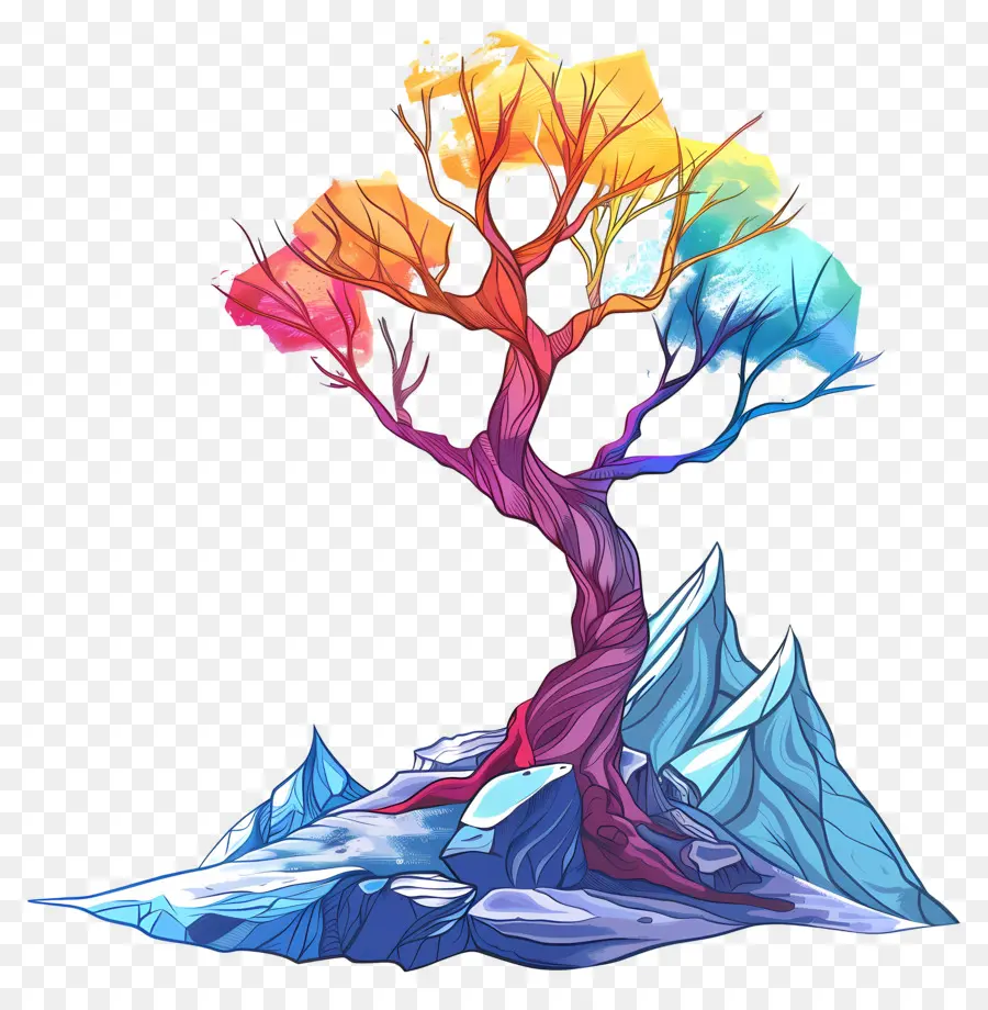 árbol De Montaña，árbol Colorido PNG