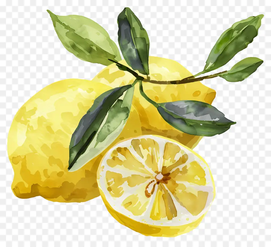 Limón Acuarela，Limones Con Hojas PNG