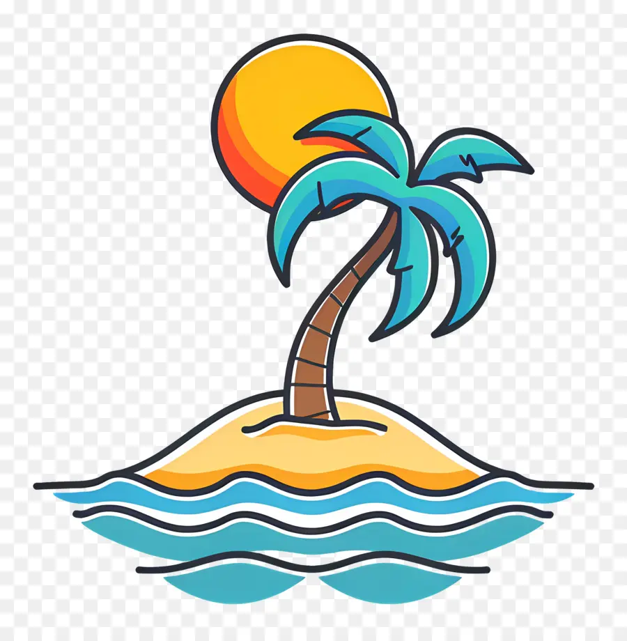 Logotipo De Playa，Isla Con Palmera PNG