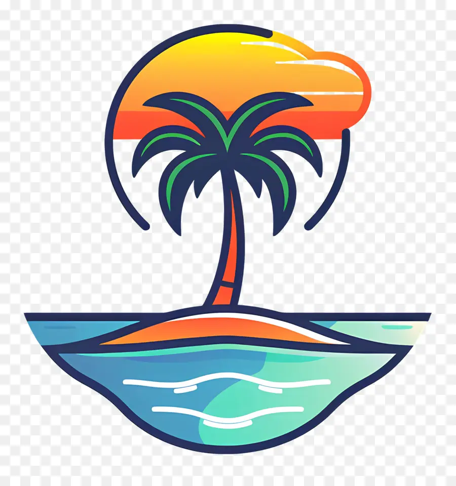 Logotipo De Playa，Isla Con Palmera PNG