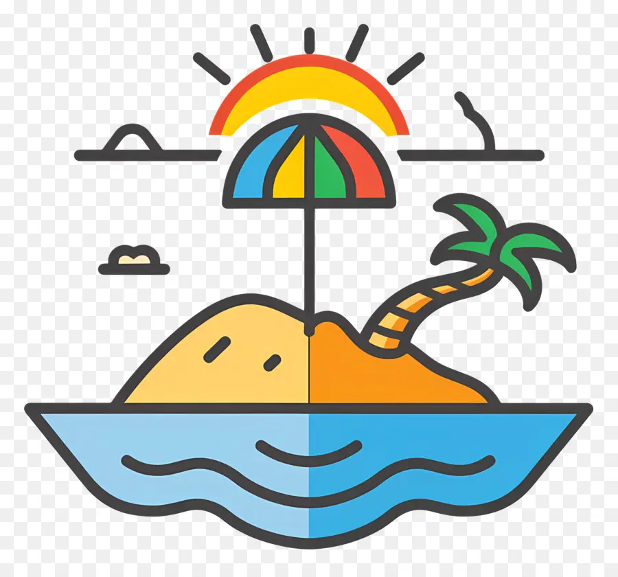 Logotipo De La Playa，Isla Con Sombrilla PNG