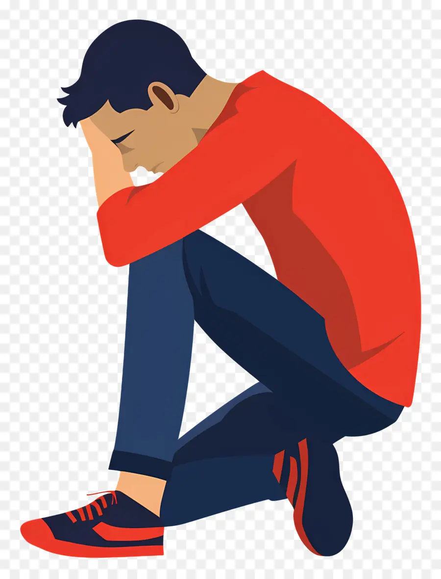 Hombre Solo，Persona Triste Con Camisa Roja PNG