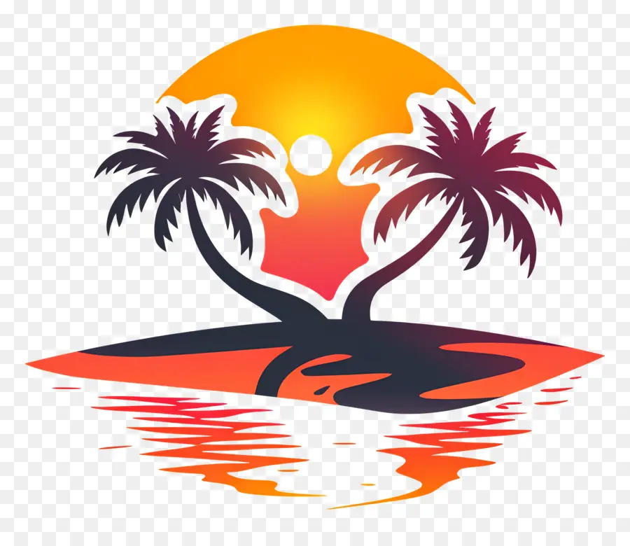 Logotipo De Playa，Isla Del Atardecer PNG