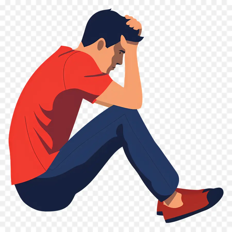 Hombre Solo，Persona Triste Con Camisa Roja PNG