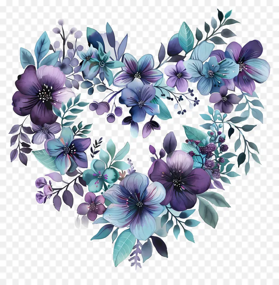 Flor Del Corazón，Flores Moradas Y Azules PNG