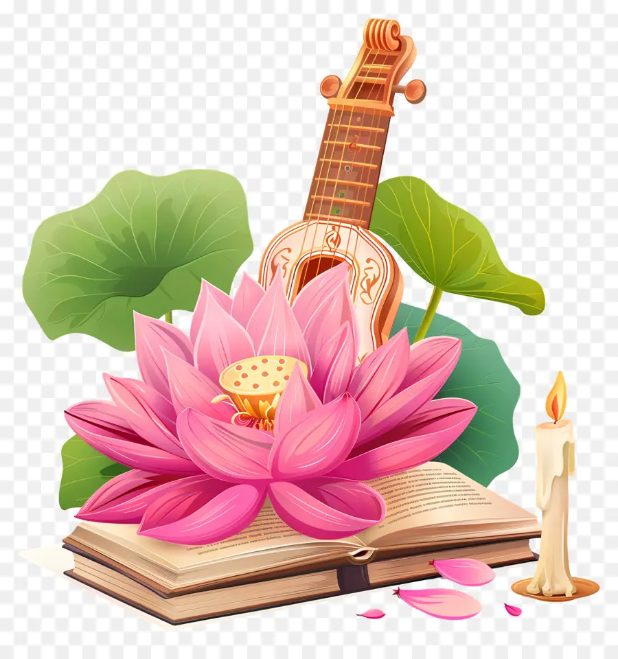 Saraswati Puja，Guitarra Y Loto PNG