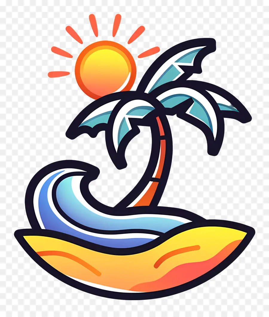 Logotipo De La Playa，Palmera Y Sol PNG