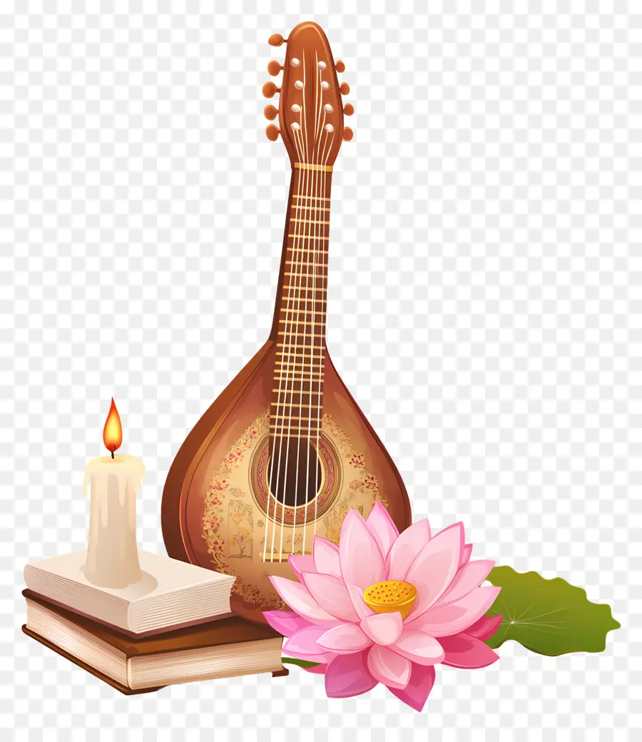 Saraswati Puja，Guitarra Y Loto PNG