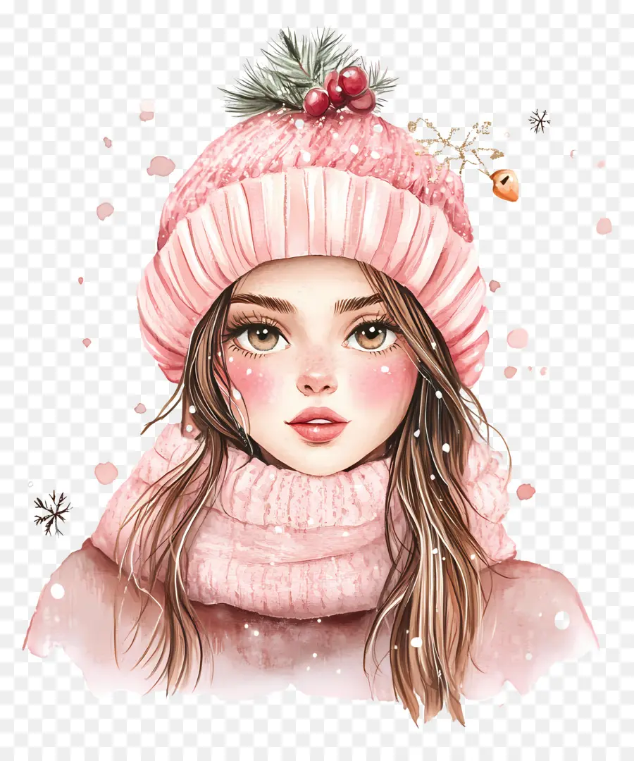 Navidad Femenina，Chica Con Sombrero De Invierno Rosa PNG