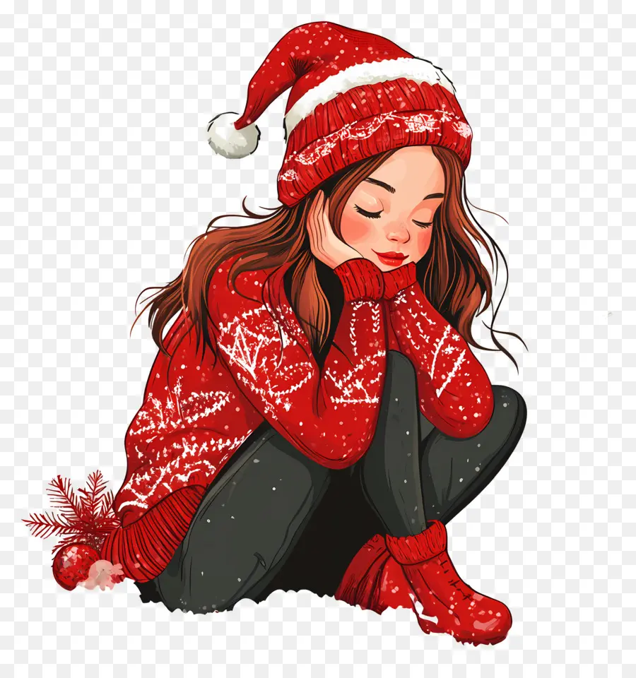 Navidad Femenina，Chica Con Suéter Rojo PNG