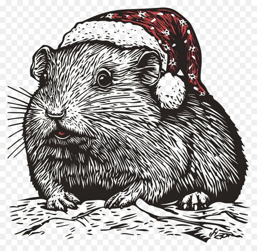 Hámster Navideño，Conejillo De Indias Con Gorro De Papá Noel PNG