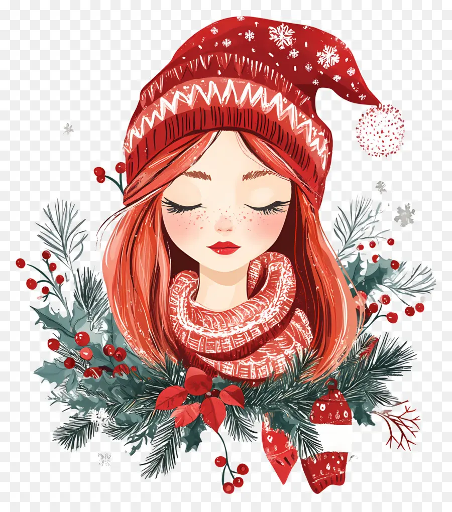 Navidad Femenina，Chica Con Gorro De Papá Noel PNG