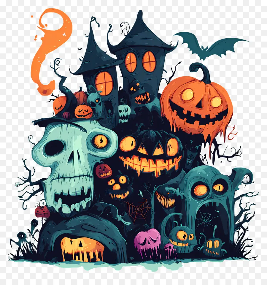 Elementos De Halloween，Casa Embrujada PNG