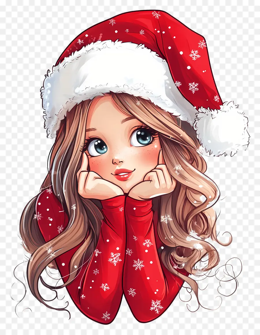 Navidad Femenina，Chica Con Gorro De Papá Noel PNG