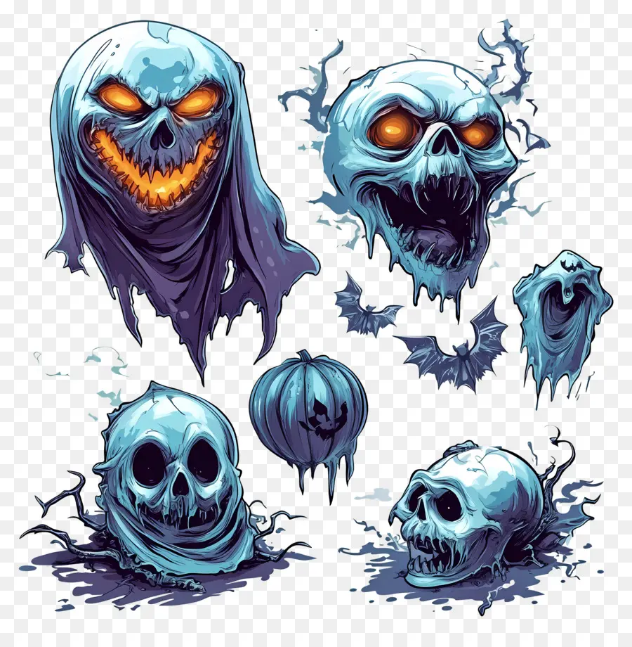 Elementos De Halloween，Calaveras Espeluznantes PNG