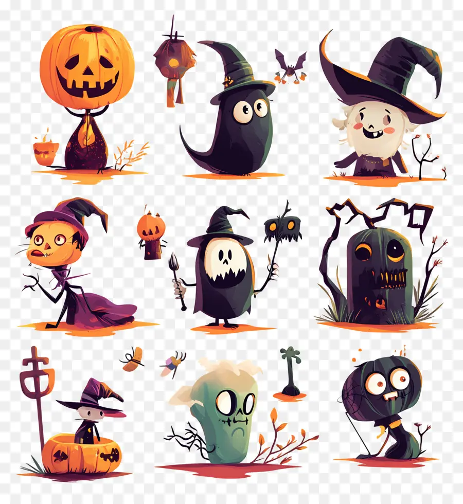 Elementos De Halloween，Personajes De Halloween PNG