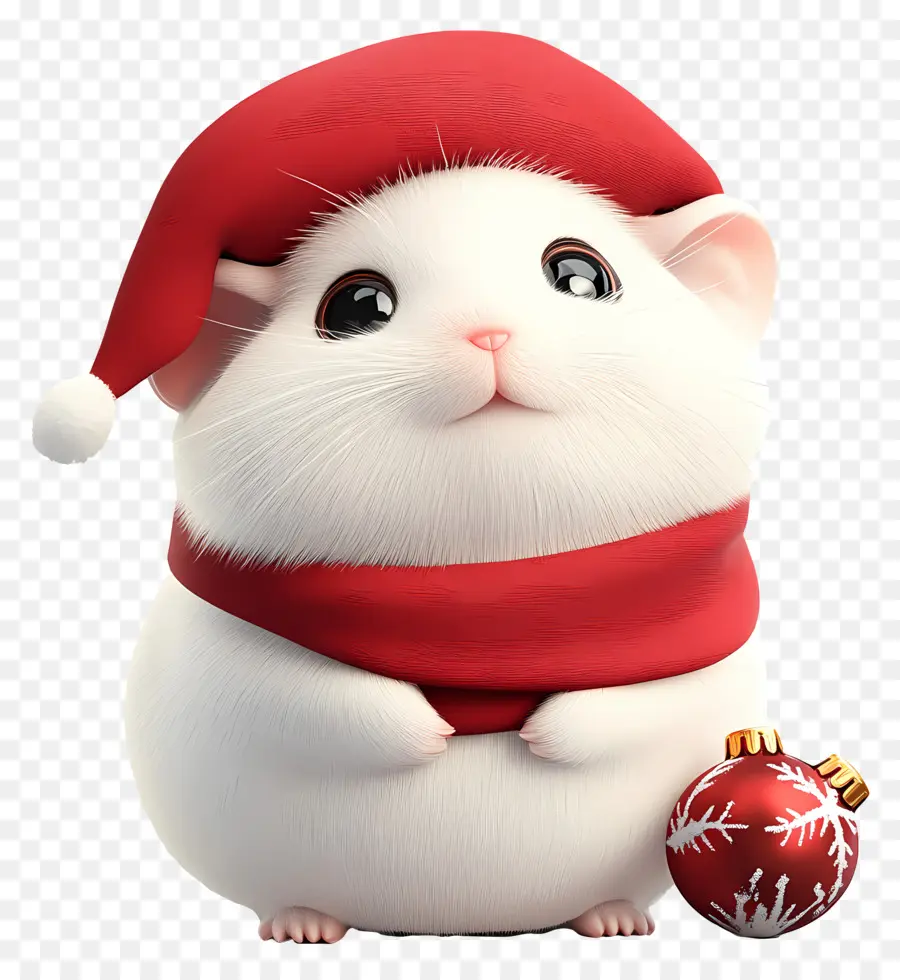 Hámster Navideño，Hámster Blanco Con Gorro De Papá Noel PNG