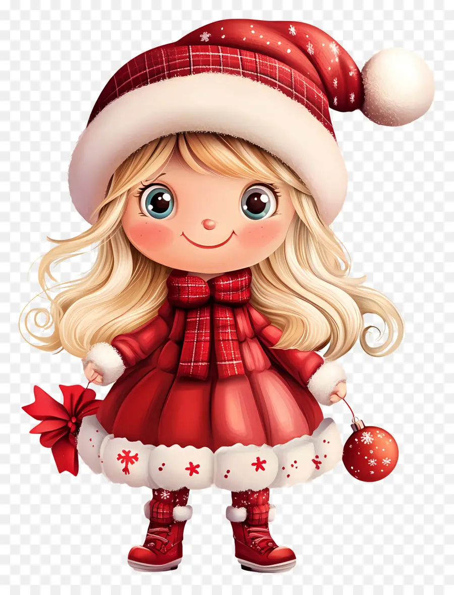 Navidad Femenina，Chica Con Vestido Rojo Y Gorro De Papá Noel PNG