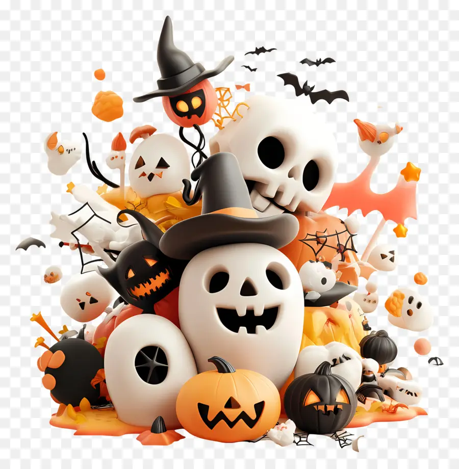 Elementos De Halloween，Fantasmas Y Calabazas PNG