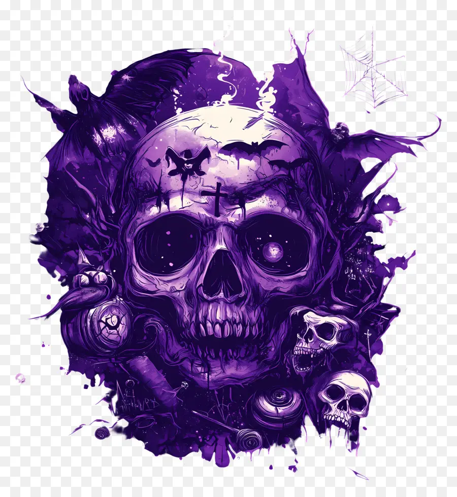 Elementos De Halloween，Calavera Morada PNG