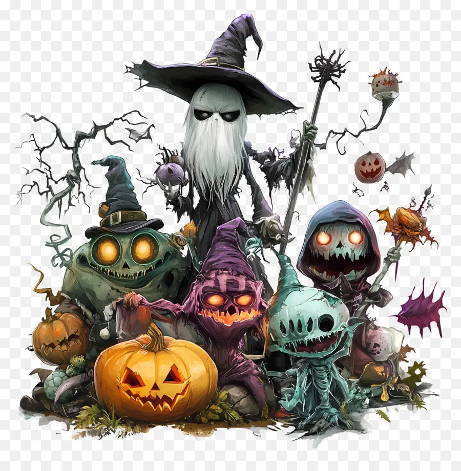 Elementos De Halloween，Personajes Espeluznantes PNG