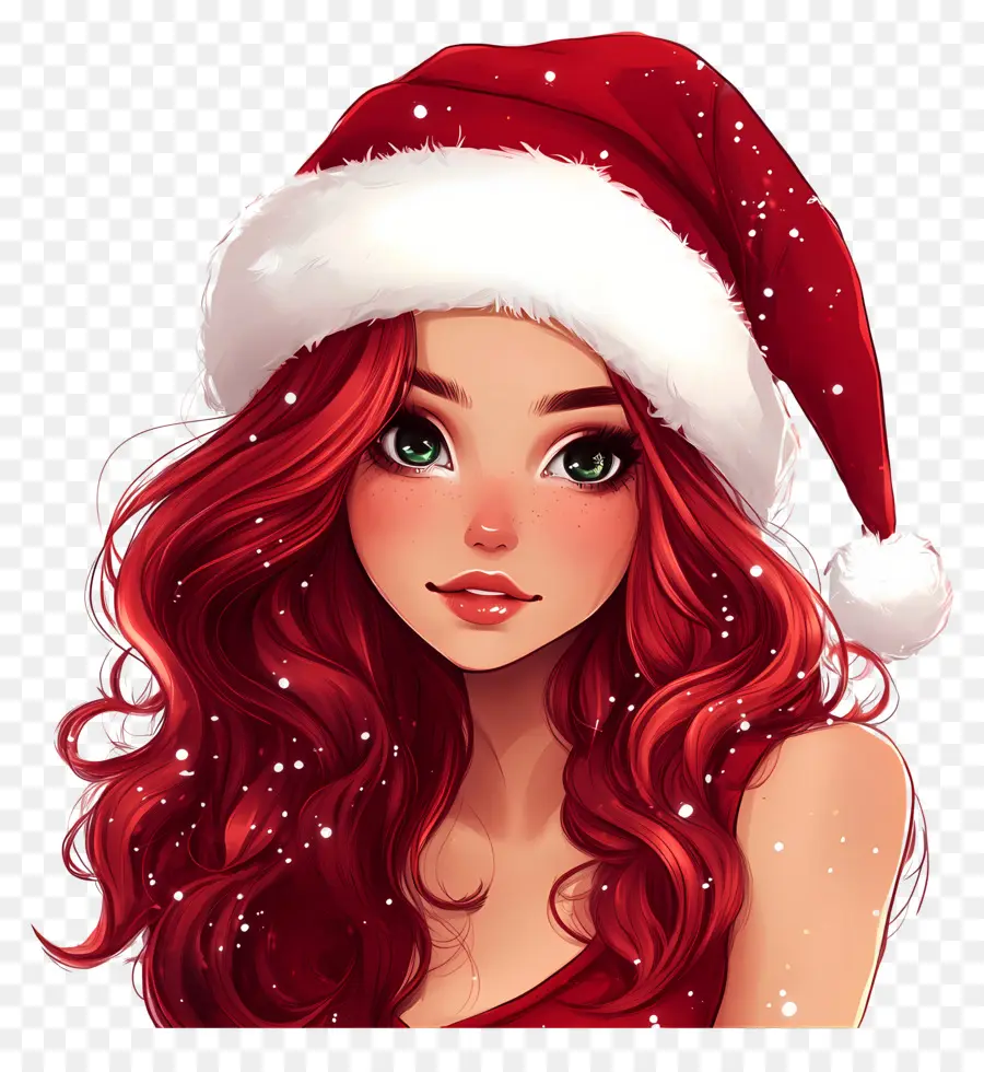 Navidad Femenina，Chica Con Gorro De Papá Noel PNG