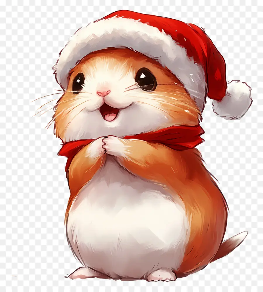 Hámster Navideño，Hámster Feliz Con Gorro De Papá Noel PNG