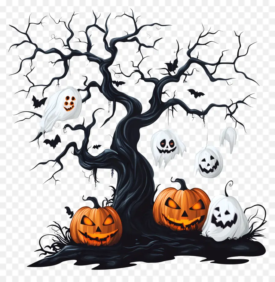 Elementos De Halloween，árbol De Halloween PNG