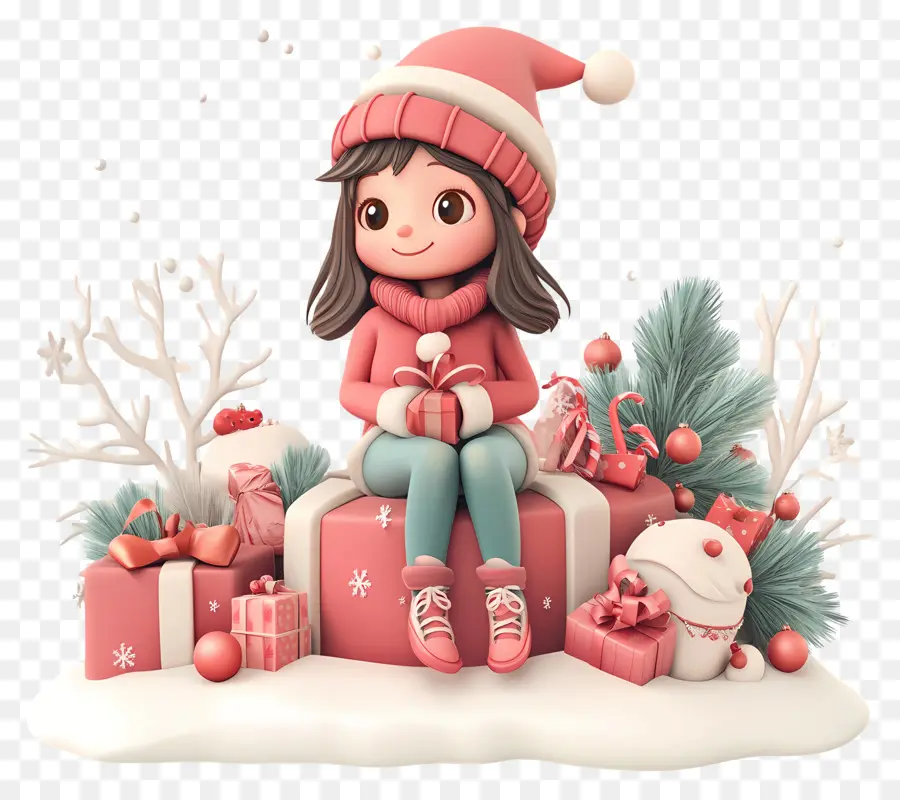 Navidad Femenina，Chica Con Regalos PNG