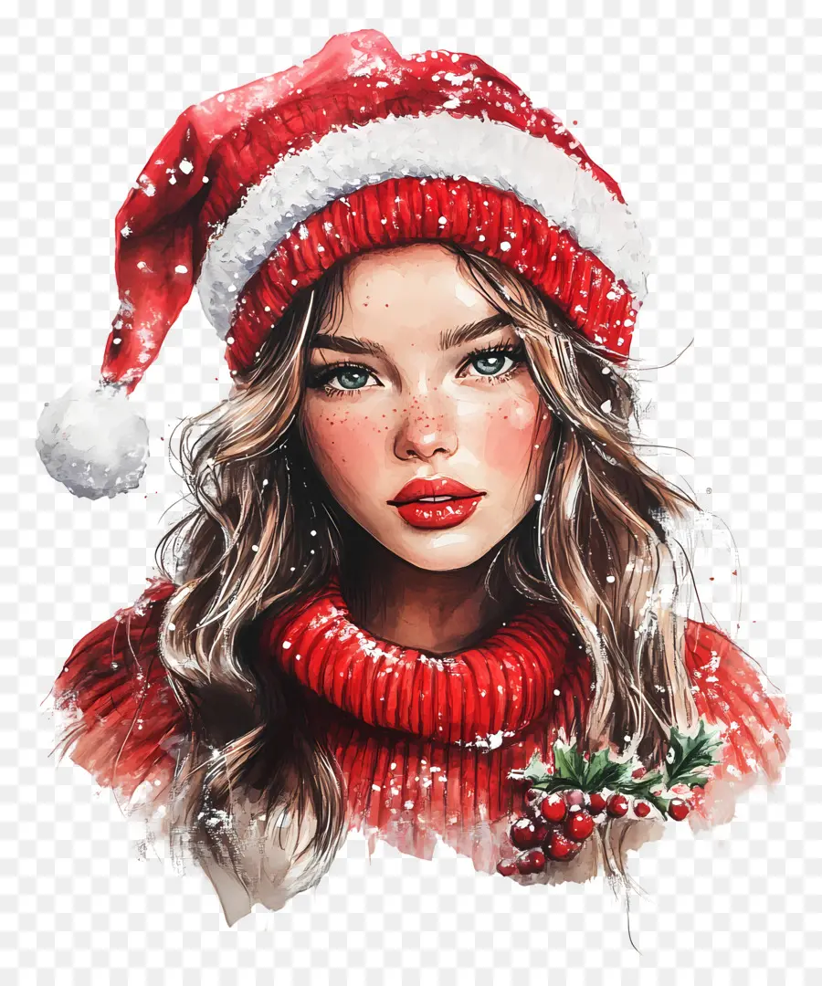 Navidad Femenina，Chica Con Gorro De Papá Noel PNG