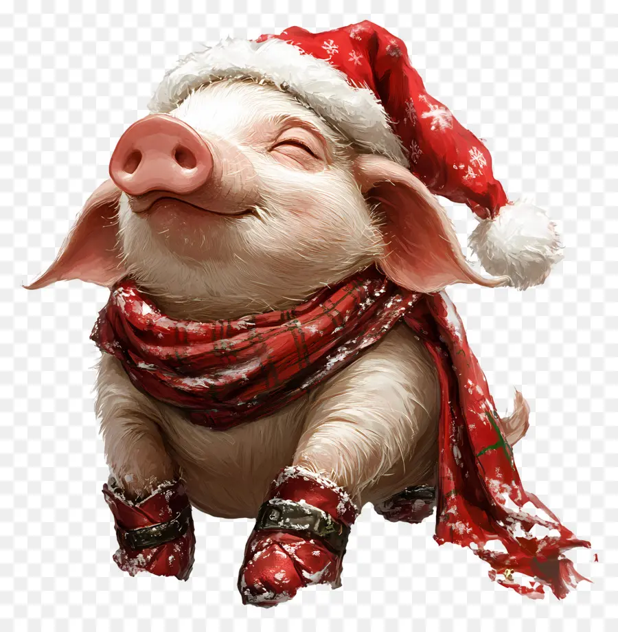 Cerdo Navideño，Cerdo Con Gorro De Papá Noel PNG