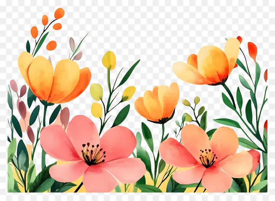 Borde De Flores，Flores Coloridas PNG