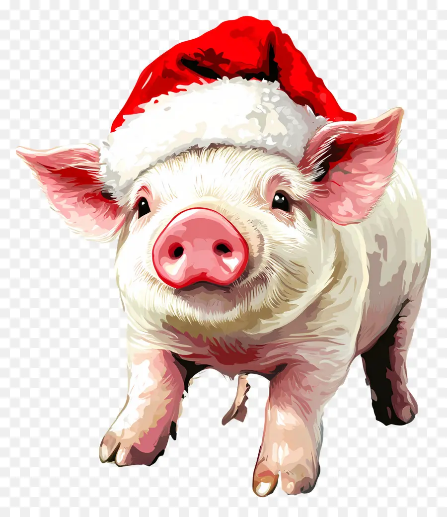 Cerdo Navideño，Cerdo Con Gorro De Papá Noel PNG