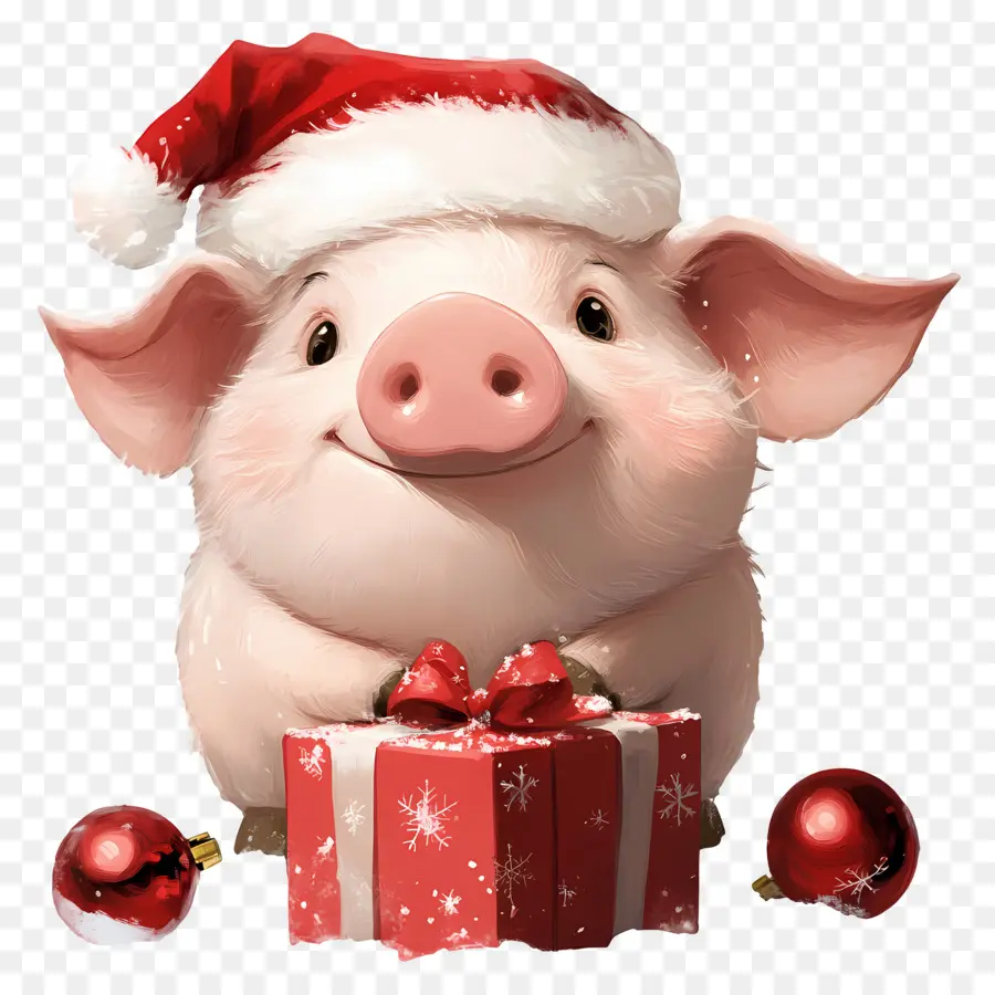 Cerdo Navideño，Cerdo Con Gorro De Papá Noel PNG