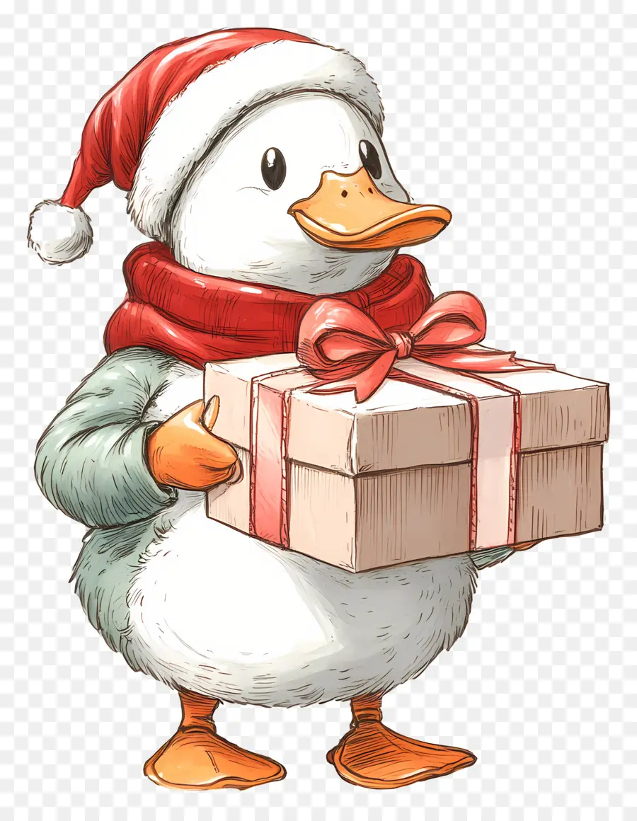 Pato Navideño，Pato Con Caja De Regalo PNG