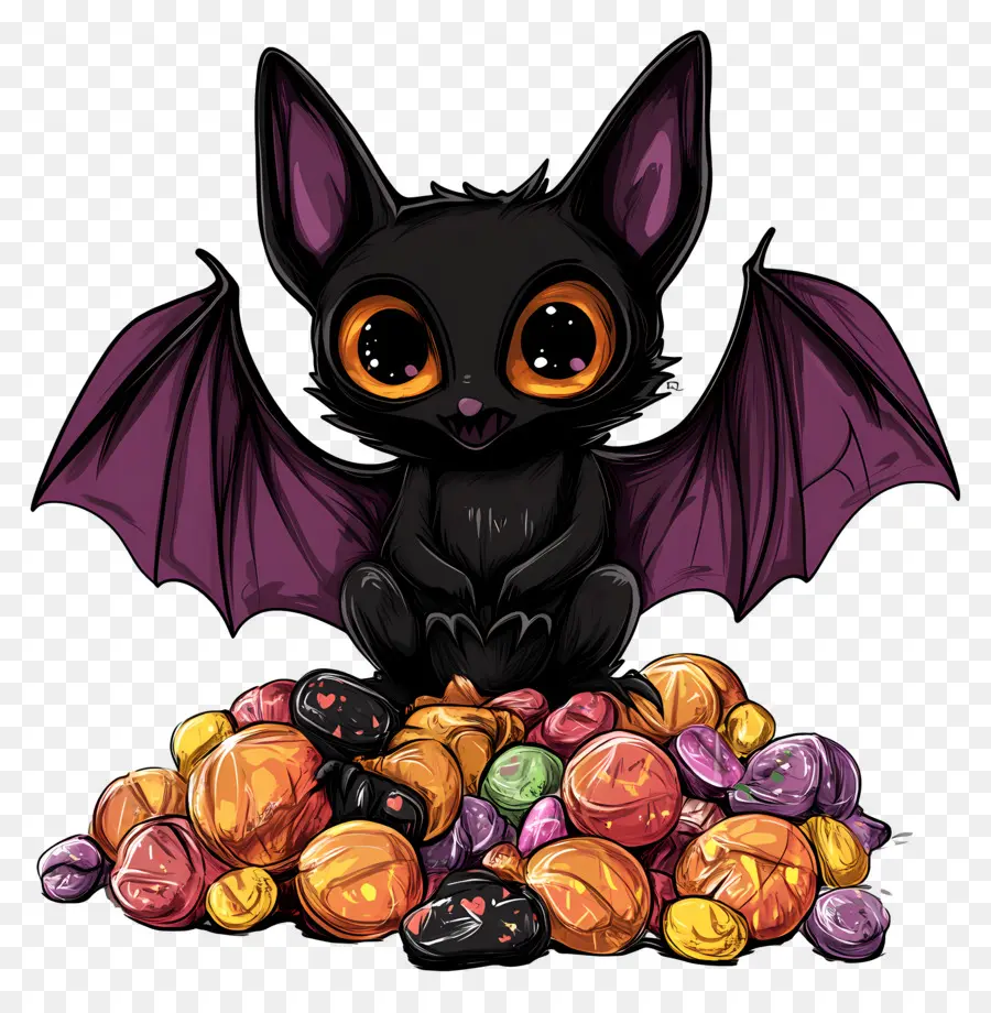 Murciélagos De Halloween，Murciélago Con Caramelo PNG