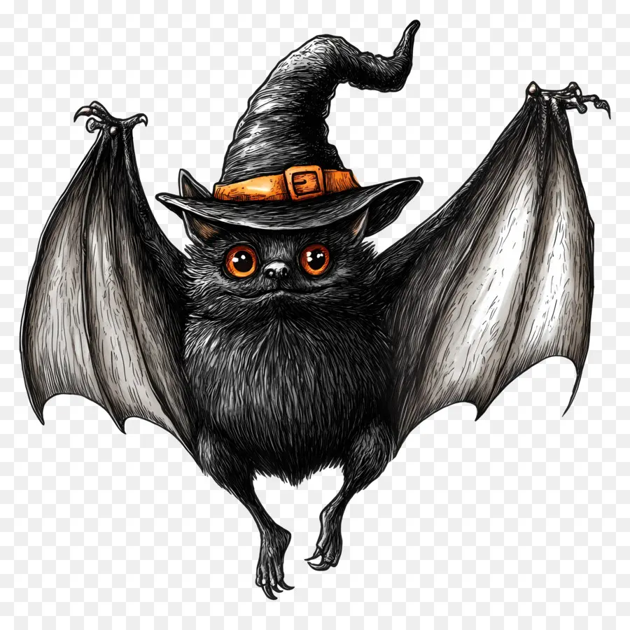 Murciélago De Halloween，Lindo Murciélago Con Sombrero De Bruja PNG