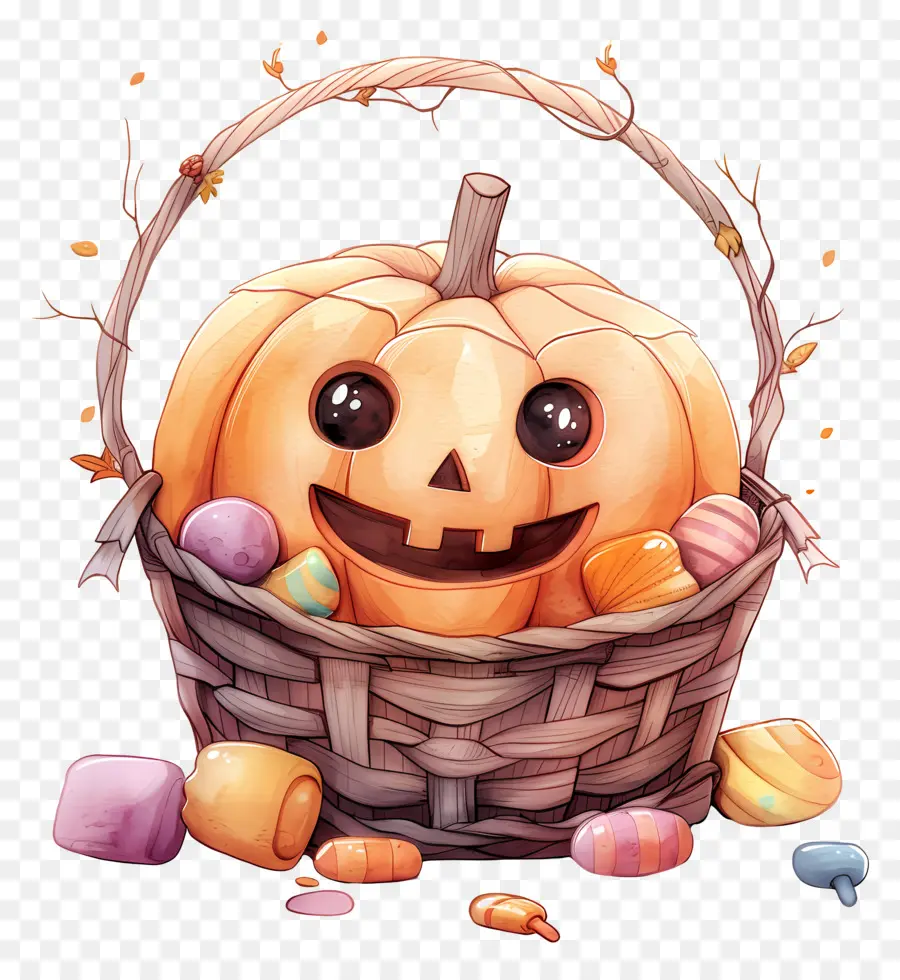 Cesta De Halloween，Calabaza Con Caramelos PNG