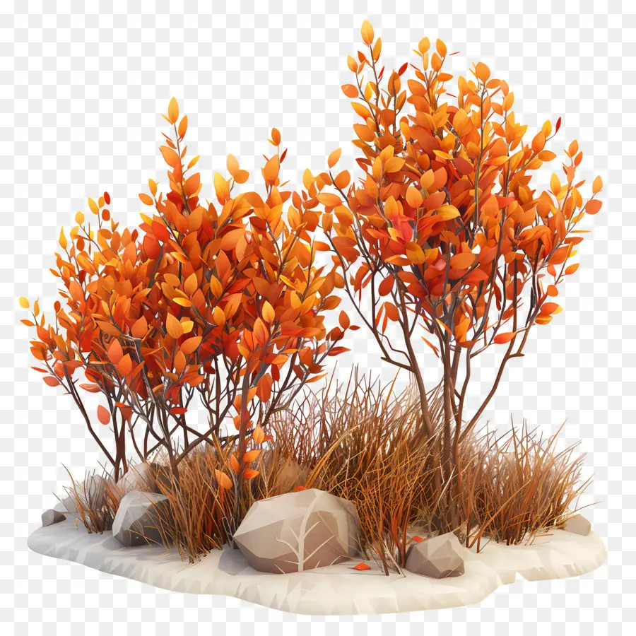 Arbustos De Otoño，Arbustos De Otoño Con Rocas PNG