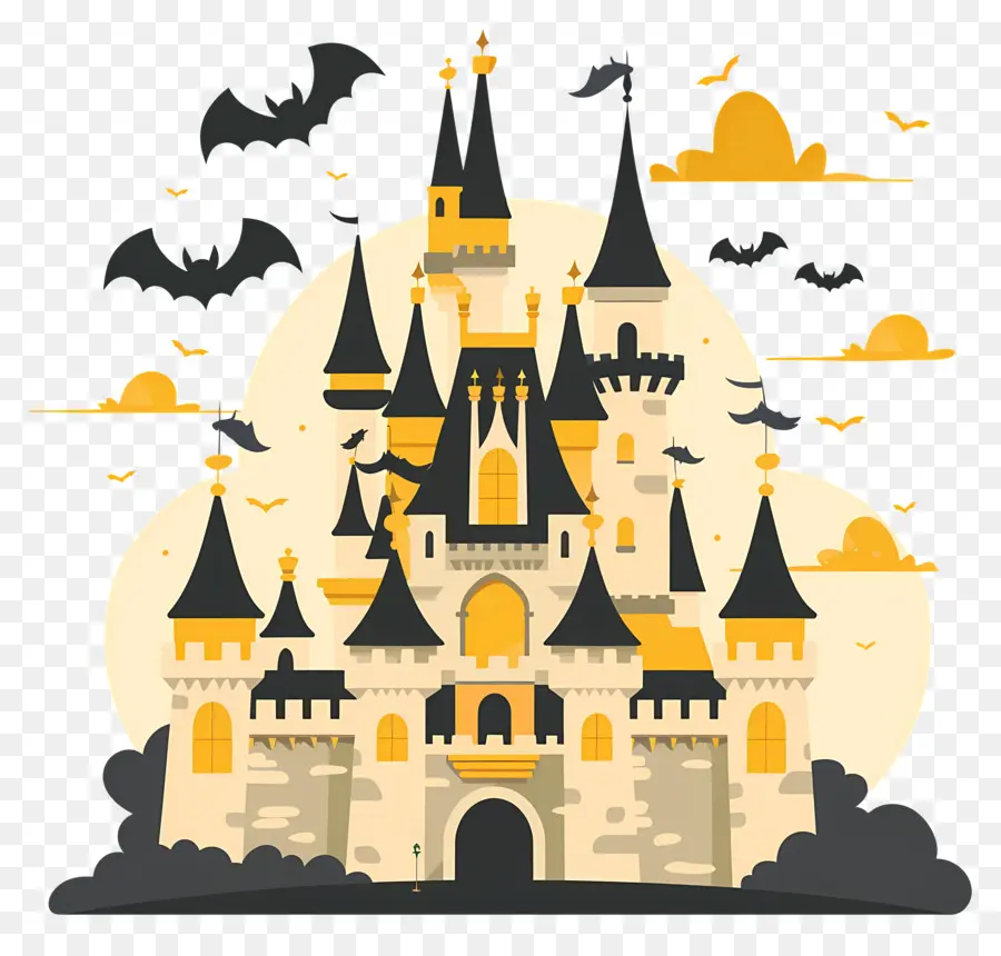 Castillo De Disney De Halloween，Castillo Encantado Con Murciélagos PNG