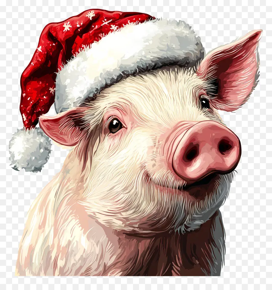 Cerdo Navideño，Cerdo Con Gorro De Papá Noel PNG