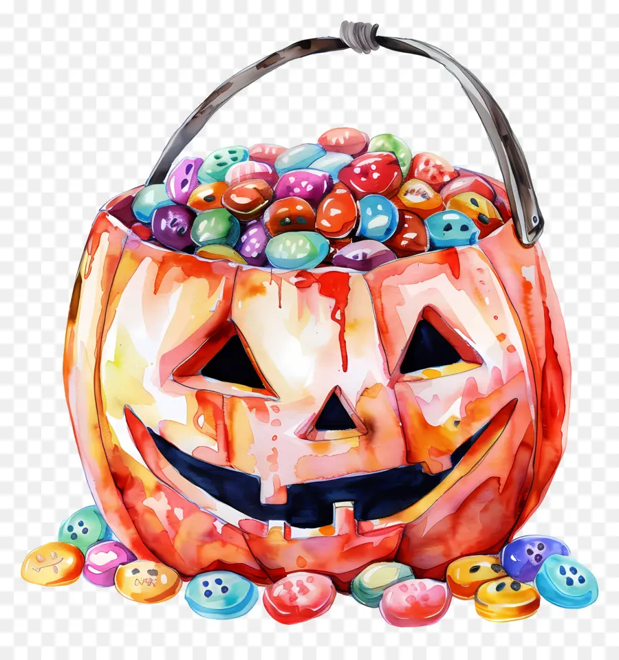 Cesta De Halloween，Calabaza De Halloween Con Dulces PNG