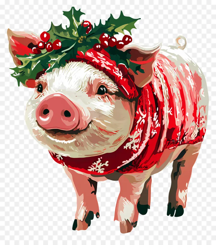 Cerdo Navideño，Cerdo Con Gorro De Papá Noel PNG