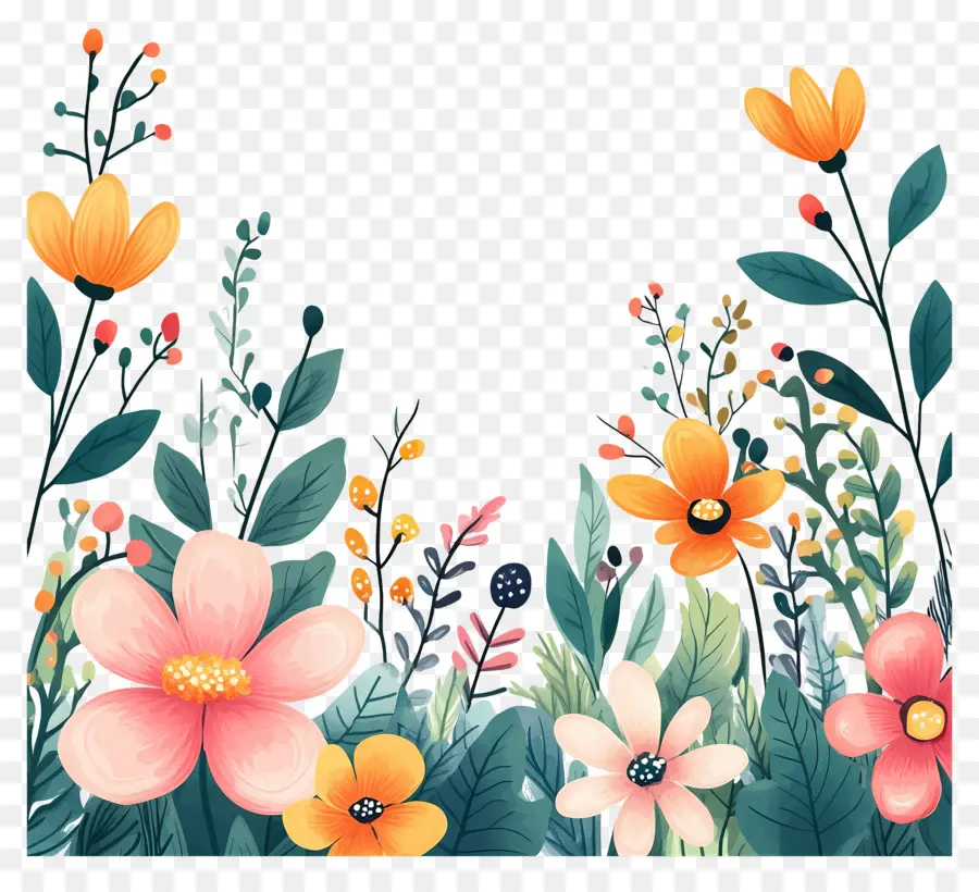 Borde De Flores，Flores Coloridas PNG