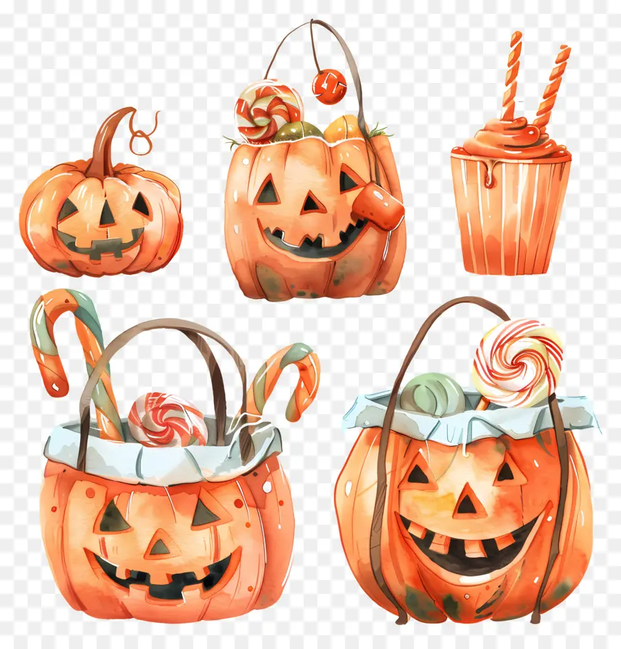 Cesta De Halloween，Cubos De Calabaza PNG