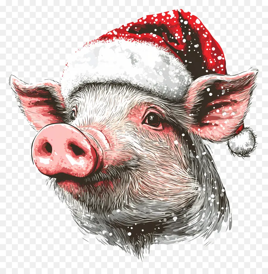 Cerdo Navideño，Cerdo Con Gorro De Papá Noel PNG