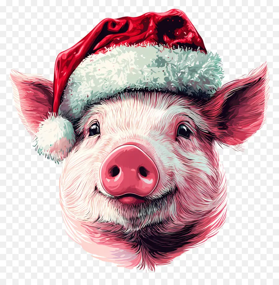 Cerdo Navideño，Cerdo Con Gorro De Papá Noel PNG